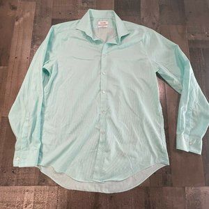 Calvin Klein Button-Up Dress Shirt Mens 16 1/2 Green Slim Fit Pinstripe Non-Iron